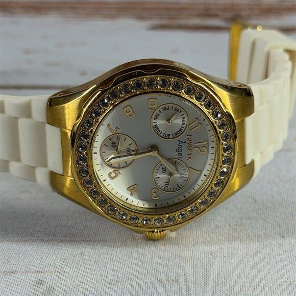 Invicta Angel Women’s Watch Gold‑Tone Bezel White Dial Crystal Accents – Tested - Picture 1 of 6